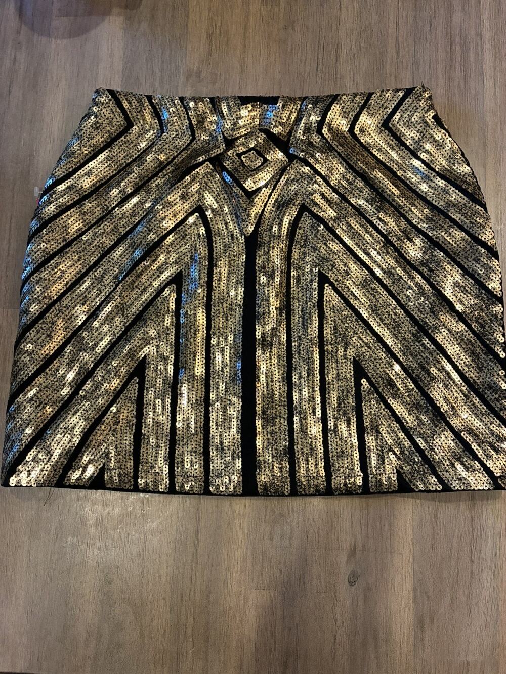 La Ven Women's sz small medium black gold sequin mini skirt art deco